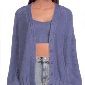 Gianni Bini Cable Knit Cardigan and Crop Top Sweater Set- NWT- L